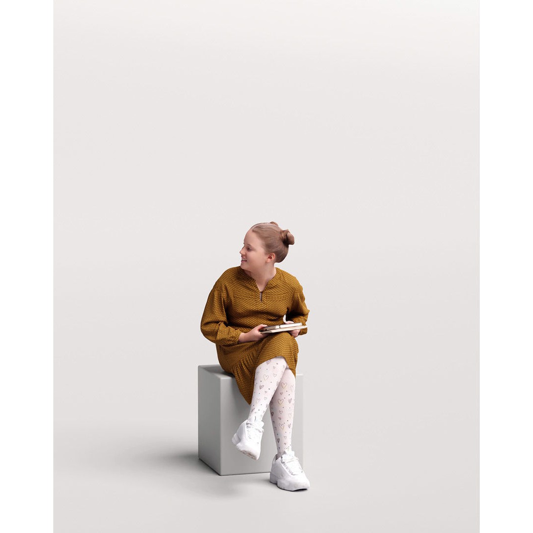 Young Girl 3D Model – Realistic Sitting Character, PBR Textures - View 12
