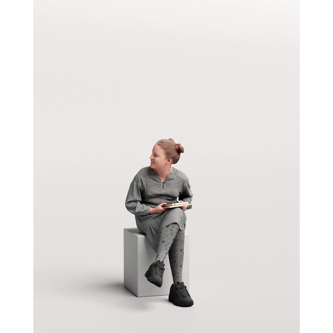 Young Girl 3D Model – Realistic Sitting Character, PBR Textures - View 13