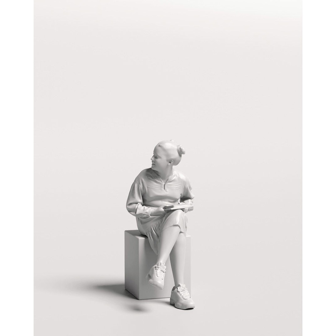 Young Girl 3D Model – Realistic Sitting Character, PBR Textures - View 14