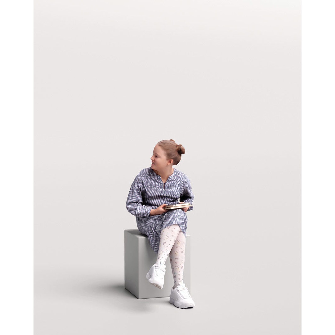 Young Girl 3D Model – Realistic Sitting Character, PBR Textures - View 3