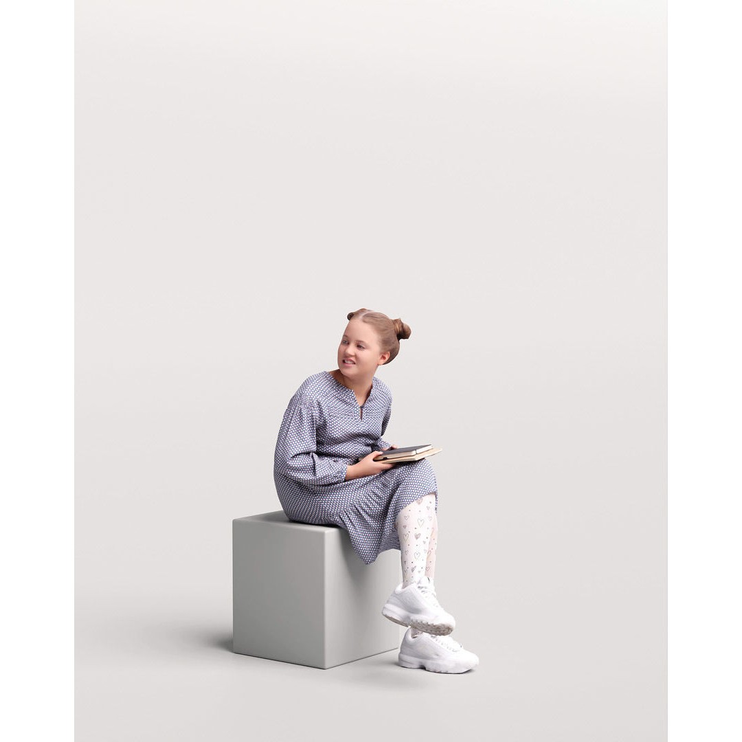 Young Girl 3D Model – Realistic Sitting Character, PBR Textures - View 4