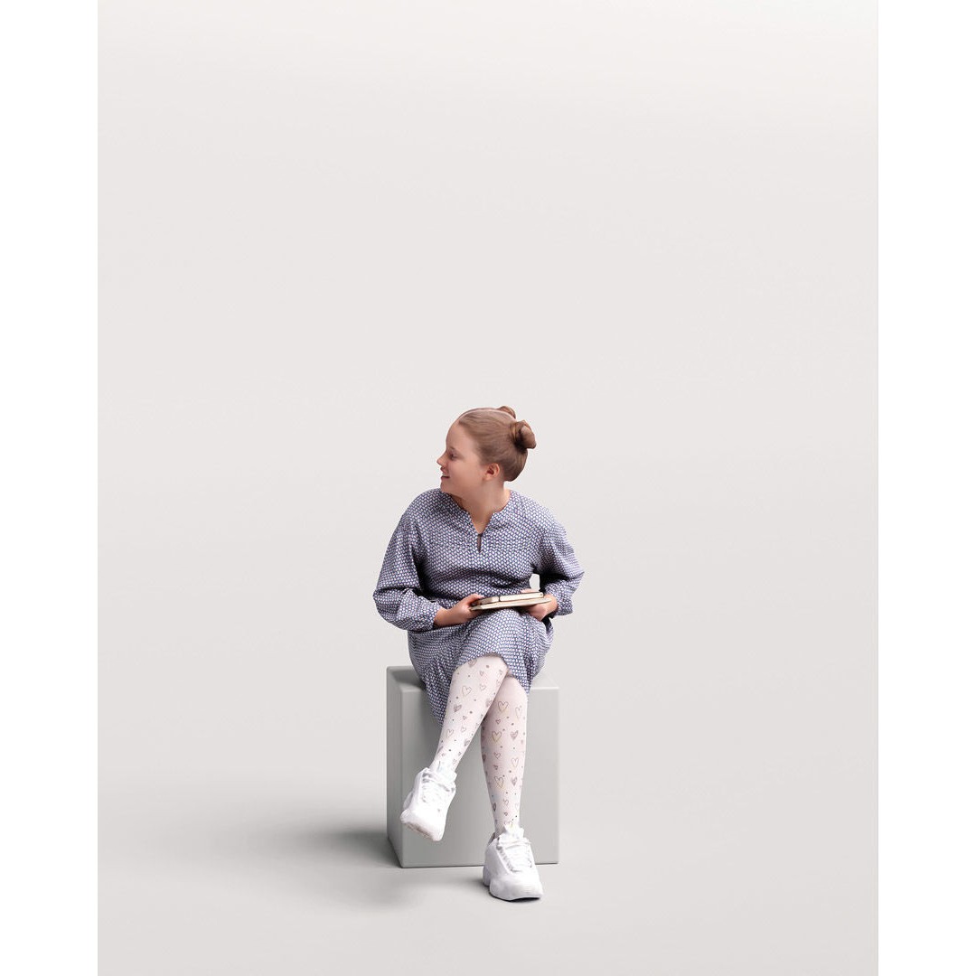 Young Girl 3D Model – Realistic Sitting Character, PBR Textures - View 5