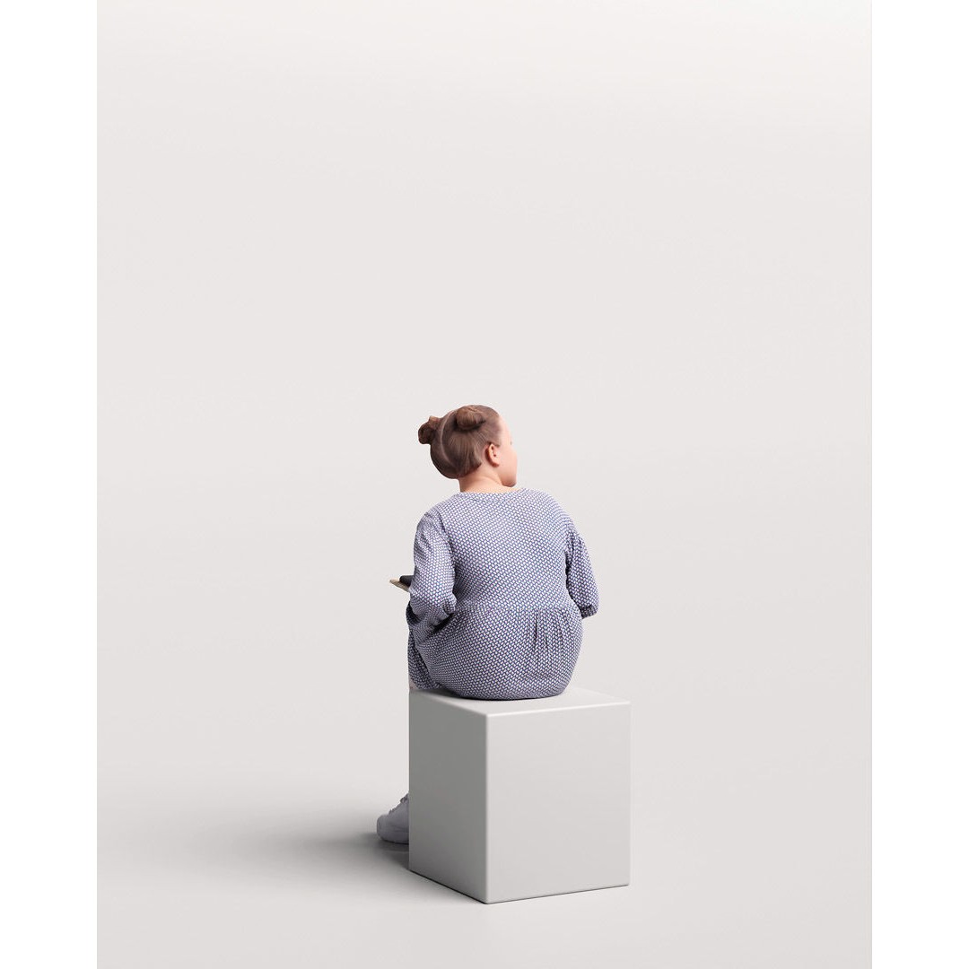 Young Girl 3D Model – Realistic Sitting Character, PBR Textures - View 6