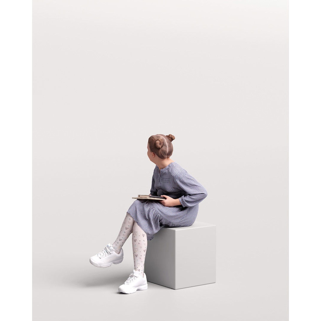 Young Girl 3D Model – Realistic Sitting Character, PBR Textures - View 7