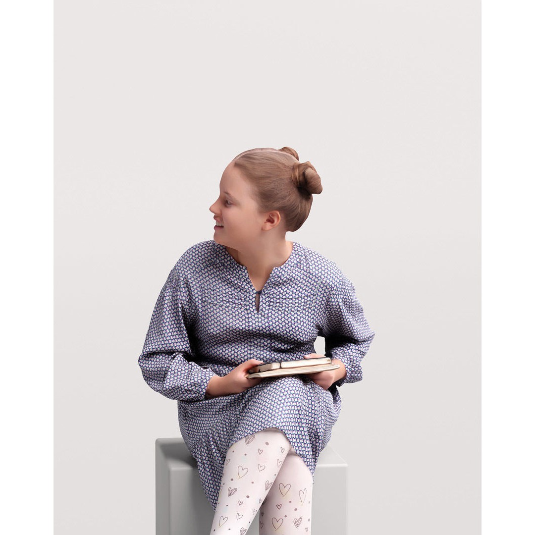 Young Girl 3D Model – Realistic Sitting Character, PBR Textures - View 8