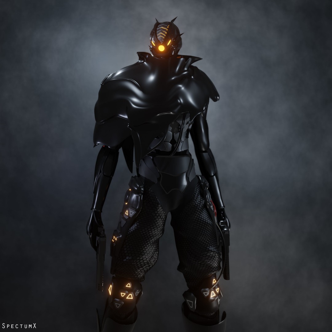 Cyber Mercenary Character 3D Model – Low Poly Rigged Blender FBX - View 14
