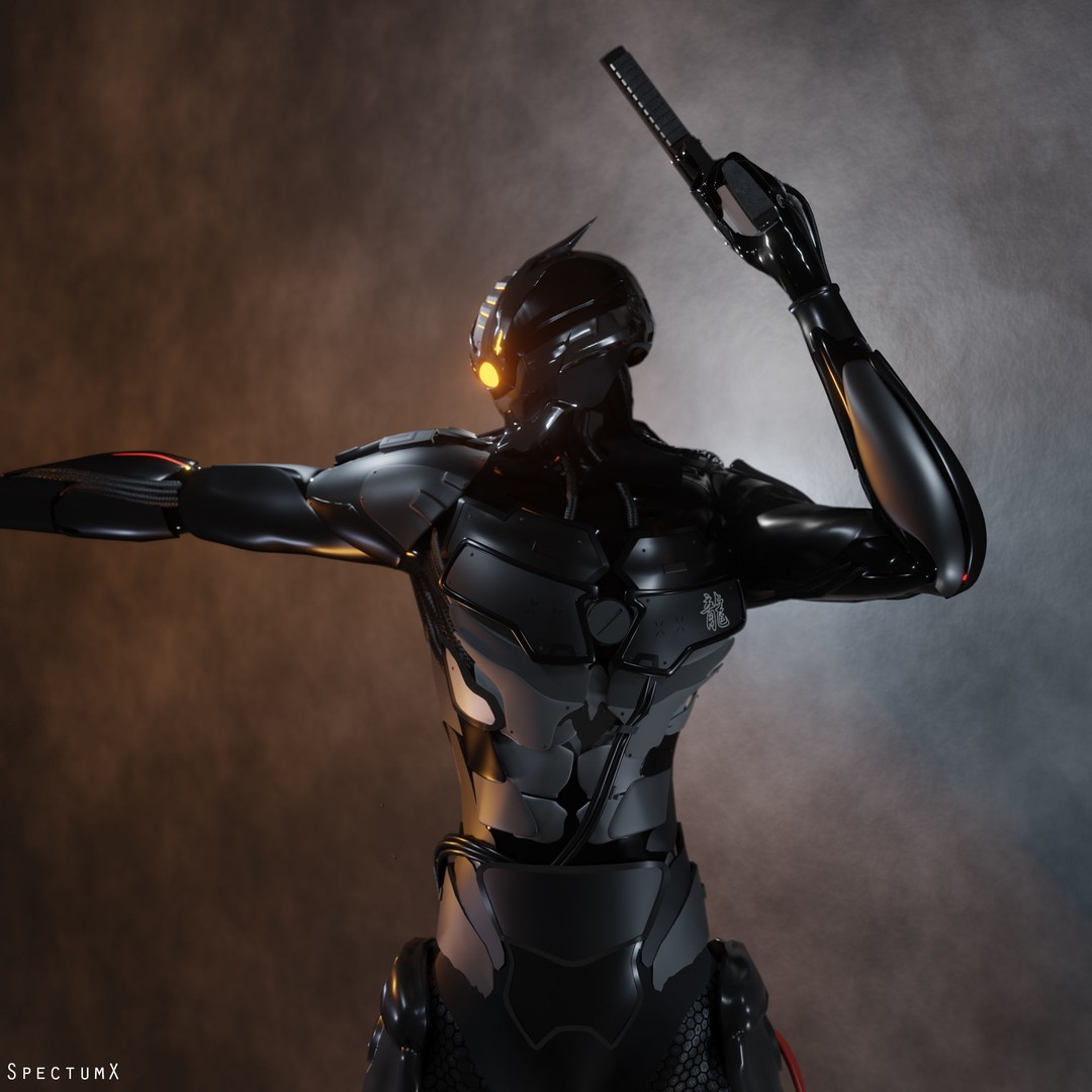Cyber Mercenary Character 3D Model – Low Poly Rigged Blender FBX - View 15