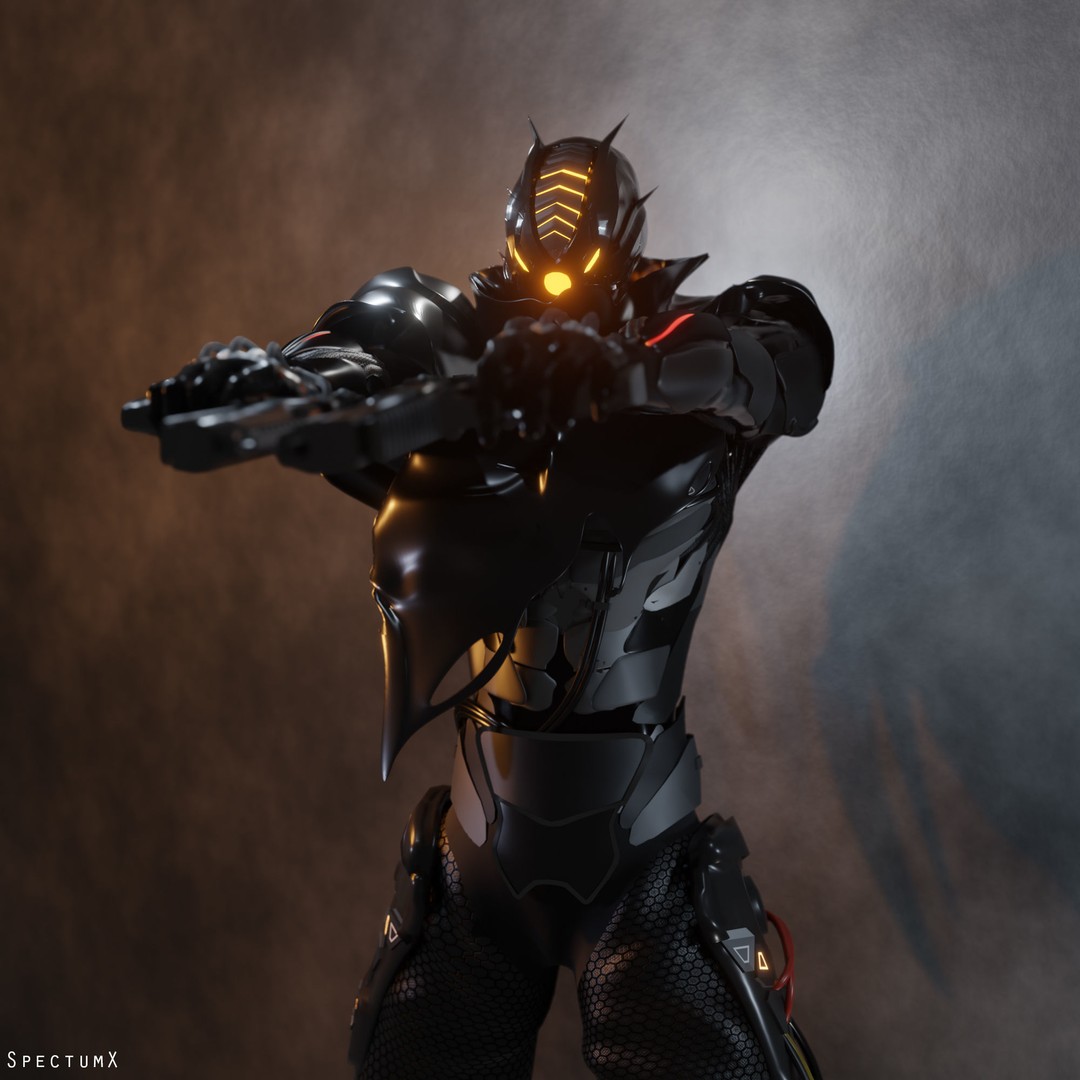 Cyber Mercenary Character 3D Model – Low Poly Rigged Blender FBX - View 17