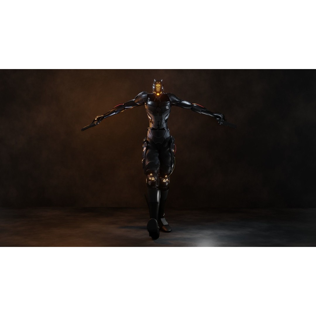 Cyber Mercenary Character 3D Model – Low Poly Rigged Blender FBX - View 20