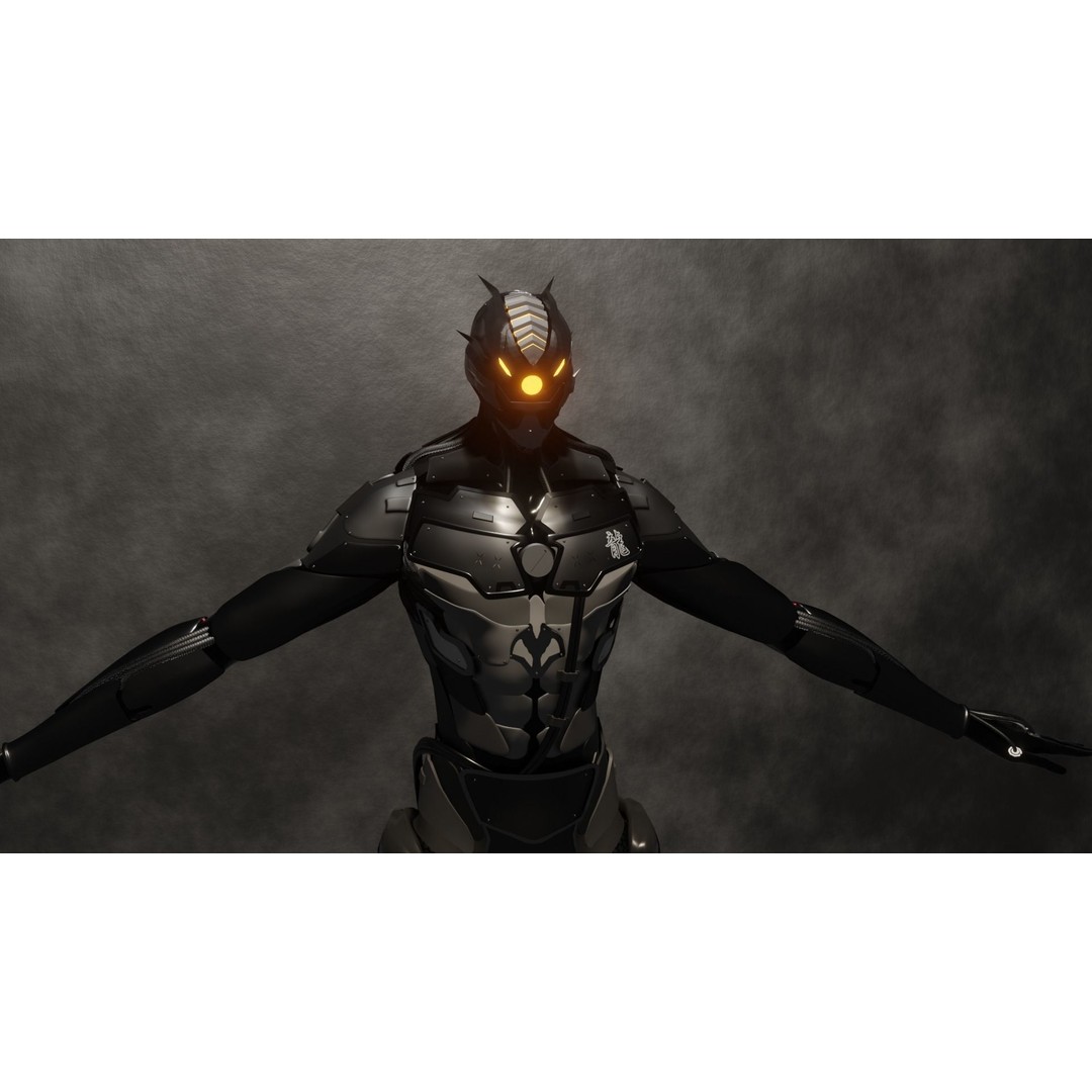 Cyber Mercenary Character 3D Model – Low Poly Rigged Blender FBX - View 3