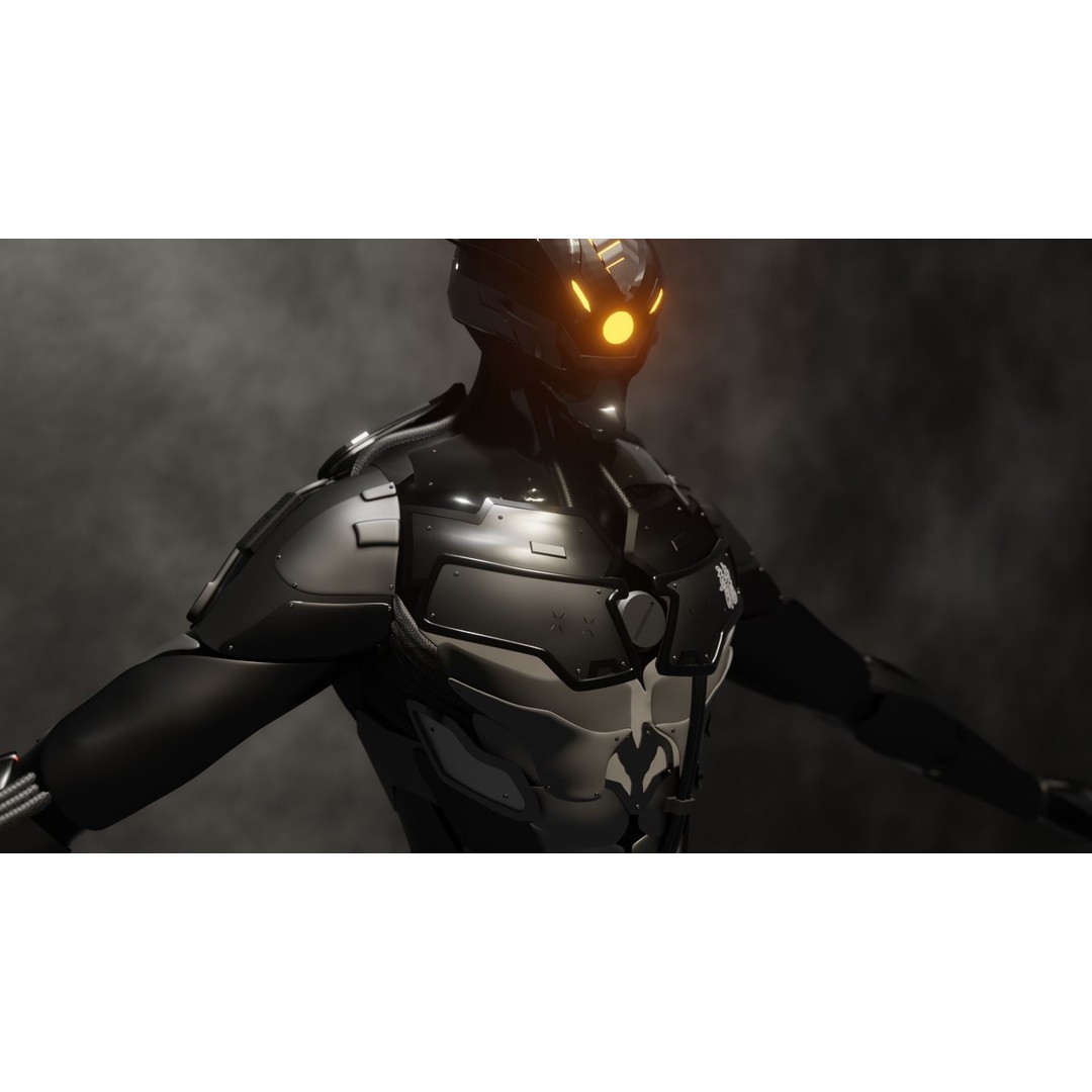 Cyber Mercenary Character 3D Model – Low Poly Rigged Blender FBX - View 4