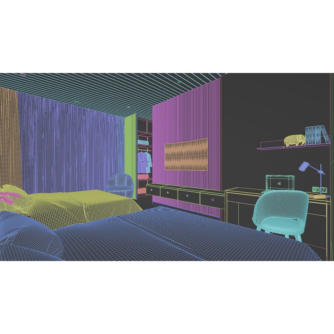 Bedroom Hotel Villa 3D Model – Traditional Contemporary Style, Blender, FBX, OBJ