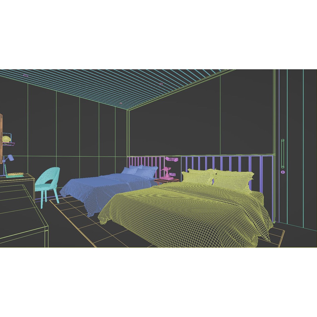 Bedroom Hotel Villa 3D Model – Traditional Contemporary Style, Blender, FBX, OBJ - View 10