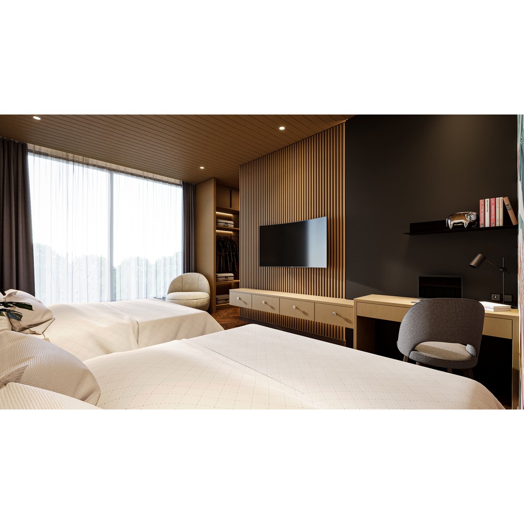 Bedroom Hotel Villa 3D Model – Traditional Contemporary Style, Blender, FBX, OBJ - View 3