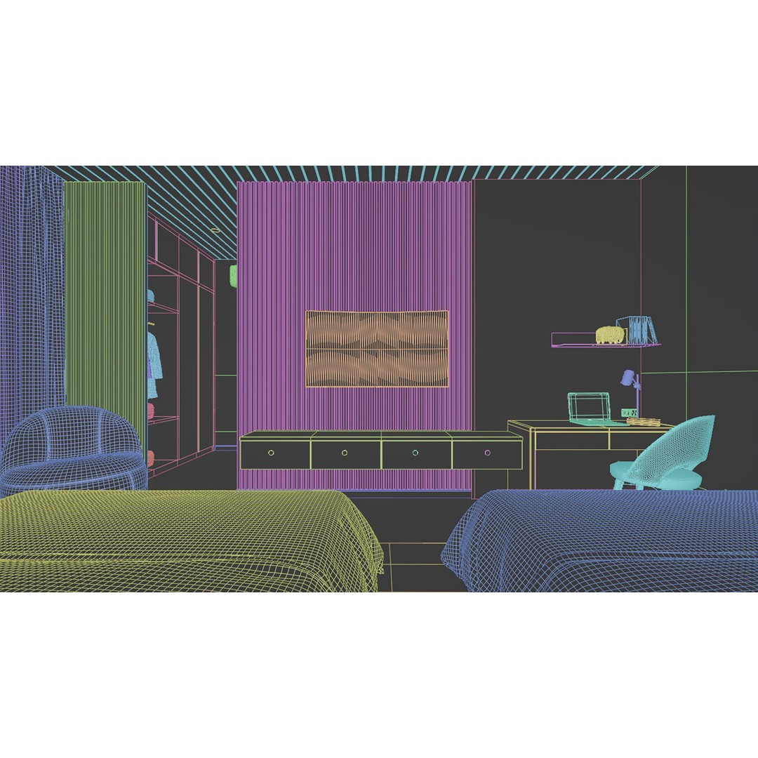 Bedroom Hotel Villa 3D Model – Traditional Contemporary Style, Blender, FBX, OBJ - View 7