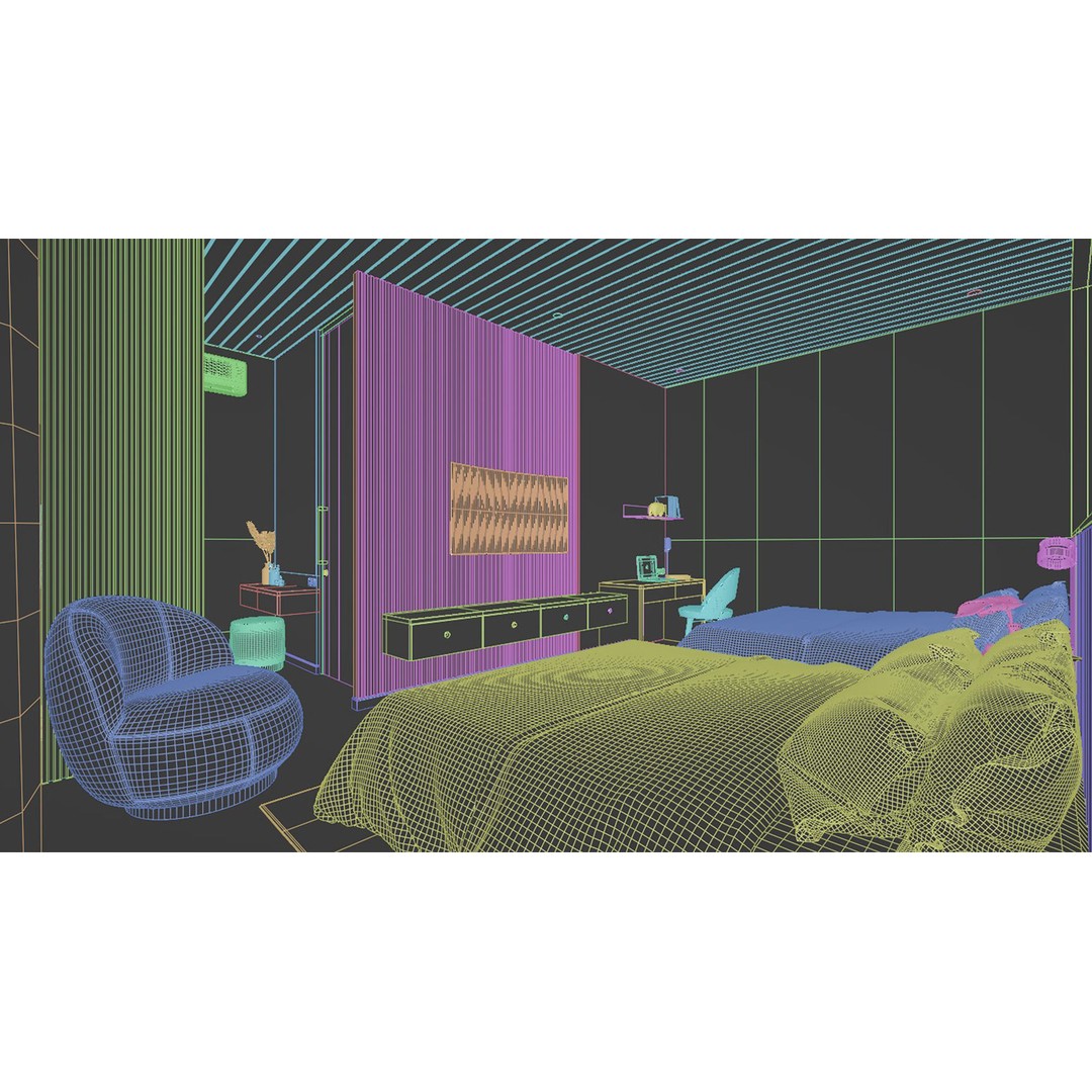 Bedroom Hotel Villa 3D Model – Traditional Contemporary Style, Blender, FBX, OBJ - View 9