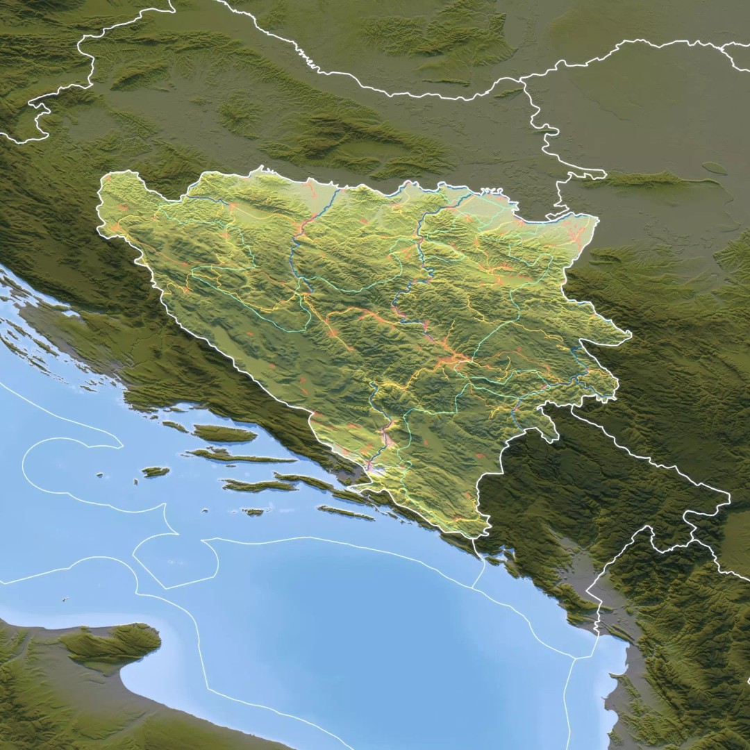 Bosnia And Herzegovina Map 3D Model – Realistic Terrain, 10K PBR Textures - View 12