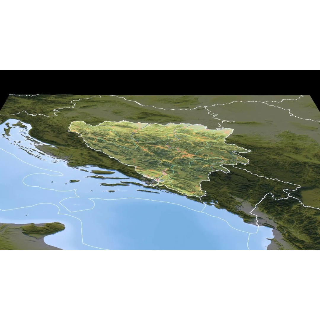 Bosnia And Herzegovina Map 3D Model – Realistic Terrain, 10K PBR Textures - View 13