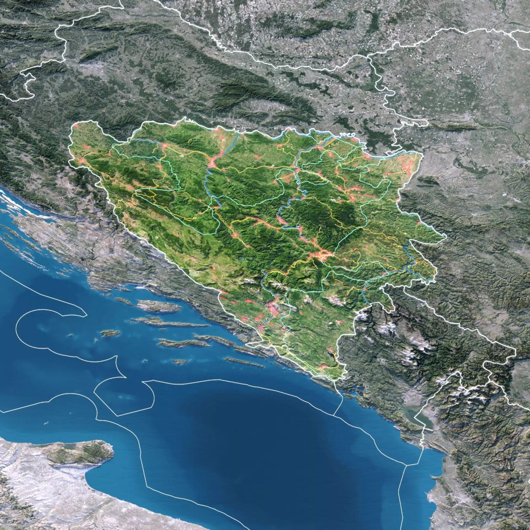 Bosnia And Herzegovina Map 3D Model – Realistic Terrain, 10K PBR Textures - View 3
