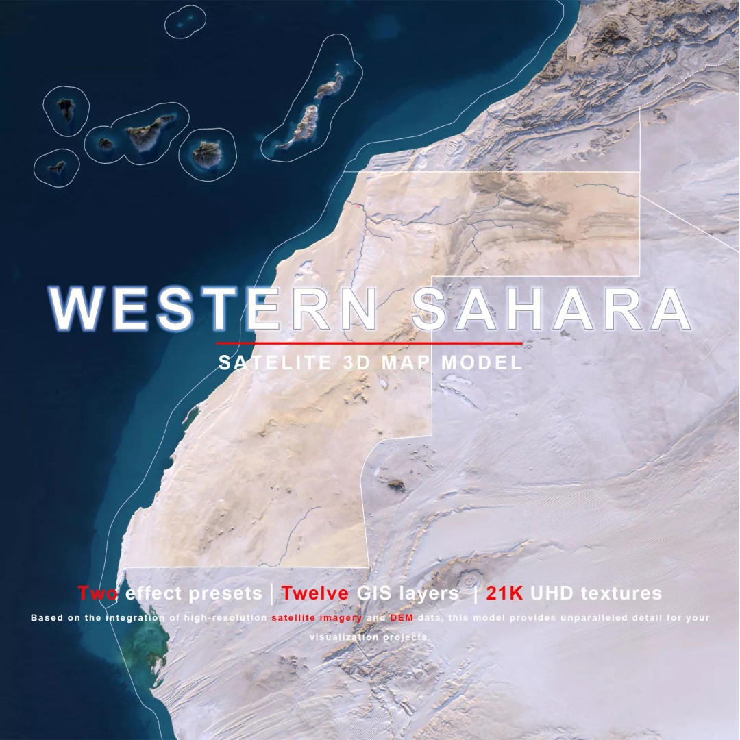 Western Sahara Map 3D Model – Realistic Satellite Terrain, FBX, OBJ - View 2