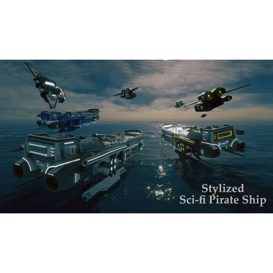 Stylized Sci-fi Pirate Ship 3D Model – Low Poly Modular Game Asset, FBX - View 2