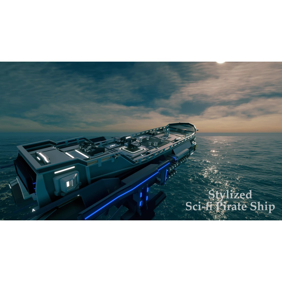 Stylized Sci-fi Pirate Ship 3D Model – Low Poly Modular Game Asset, FBX - View 3