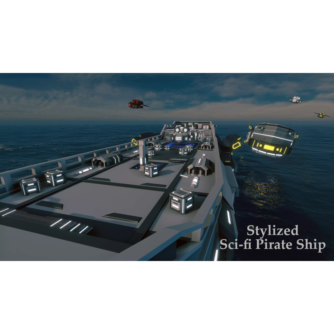 Stylized Sci-fi Pirate Ship 3D Model – Low Poly Modular Game Asset, FBX - View 4