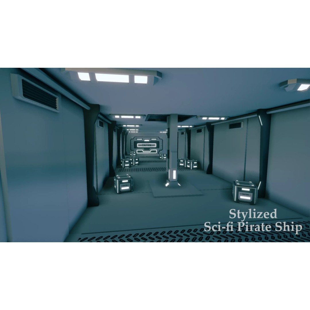 Stylized Sci-fi Pirate Ship 3D Model – Low Poly Modular Game Asset, FBX - View 5