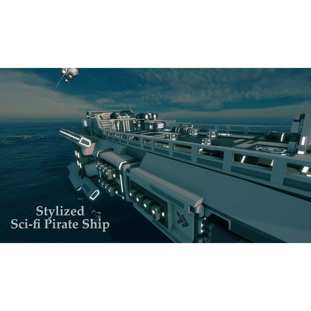 Stylized Sci-fi Pirate Ship 3D Model – Low Poly Modular Game Asset, FBX - View 6