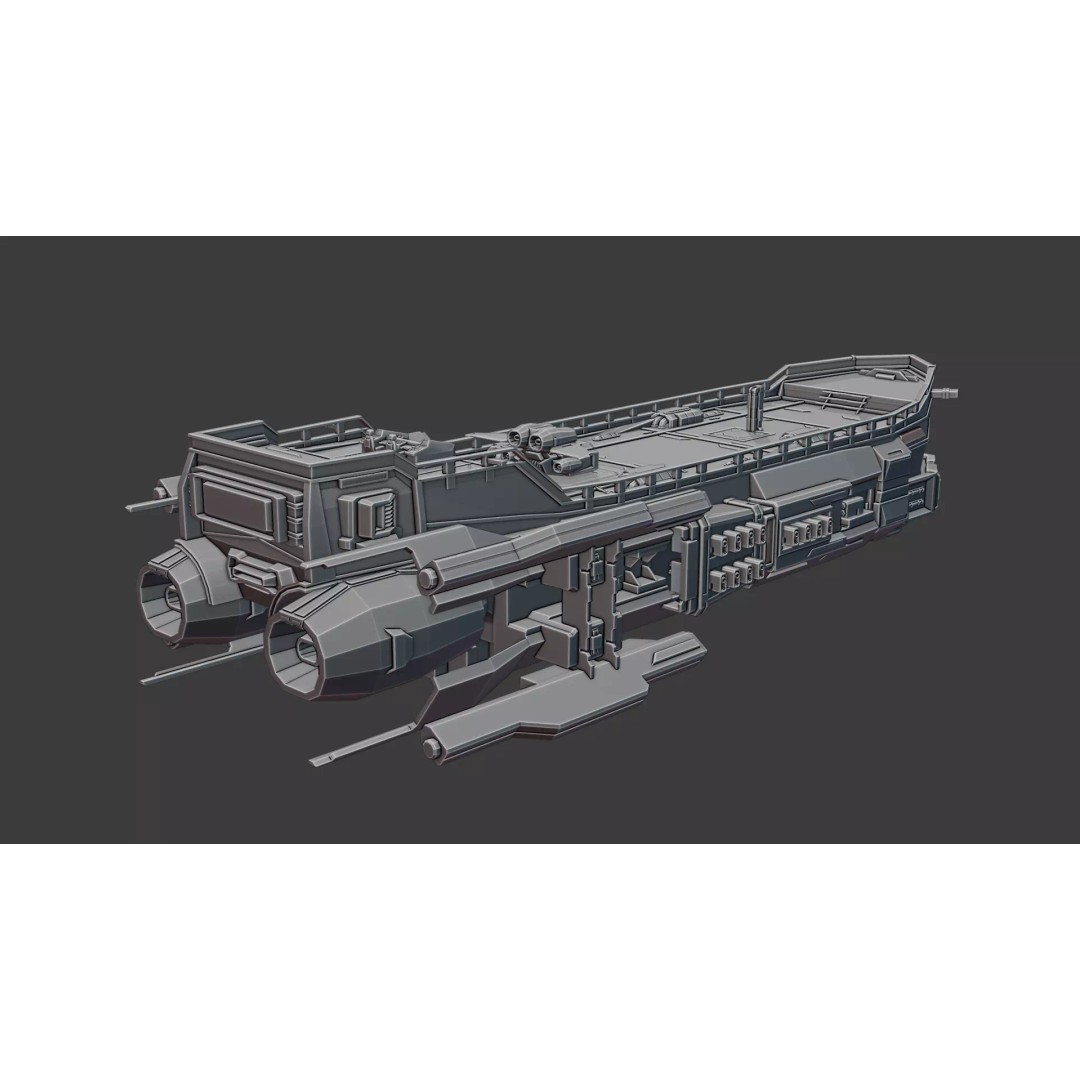 Stylized Sci-fi Pirate Ship 3D Model – Low Poly Modular Game Asset, FBX - View 9