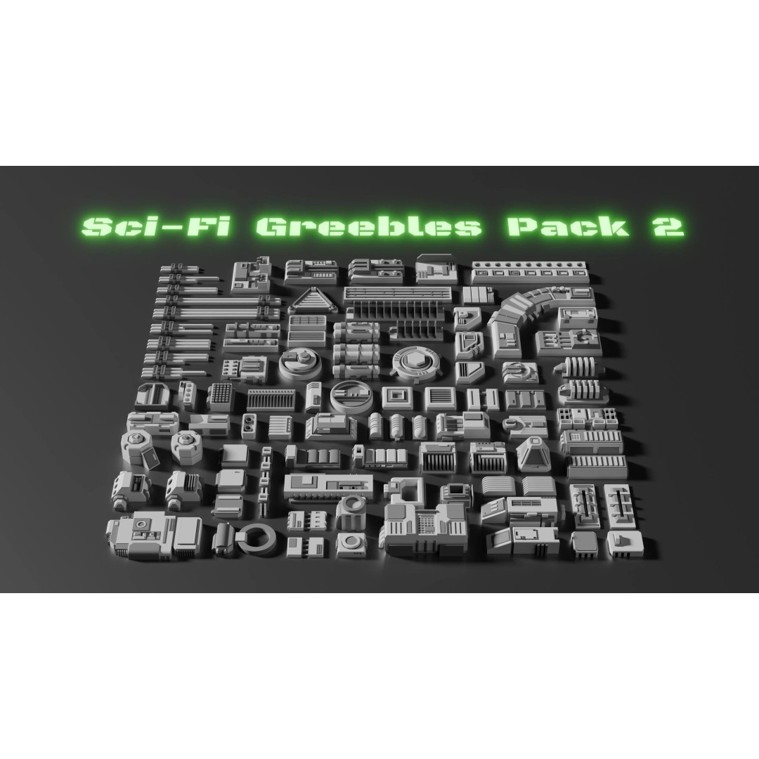 Sci-Fi Greebles Pack 2 3D Model – Detailed Industrial Assets, PBR, Blender - View 2