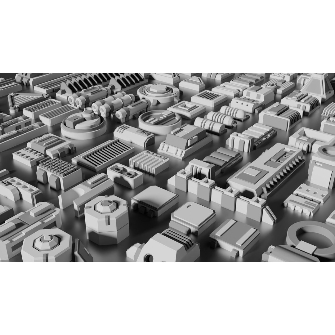Sci-Fi Greebles Pack 2 3D Model – Detailed Industrial Assets, PBR, Blender - View 3