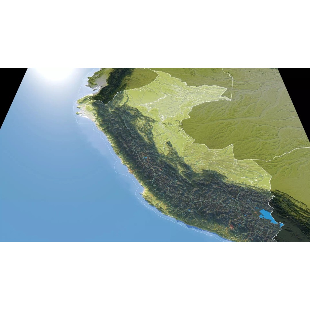 Peru Map 3D Model – Realistic Satellite Terrain with Elevation Data, FBX, OBJ - View 13