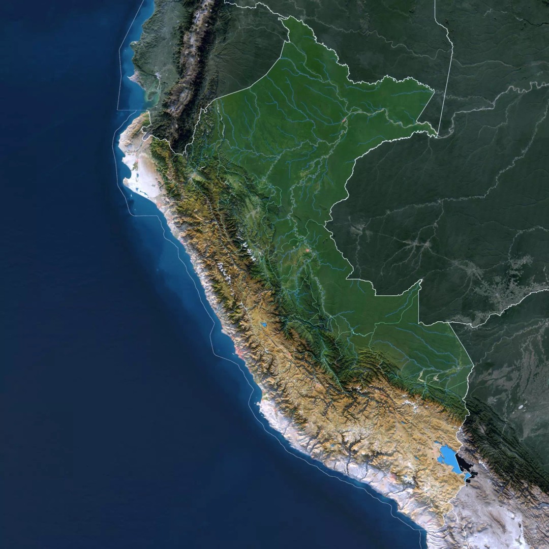 Peru Map 3D Model – Realistic Satellite Terrain with Elevation Data, FBX, OBJ - View 3