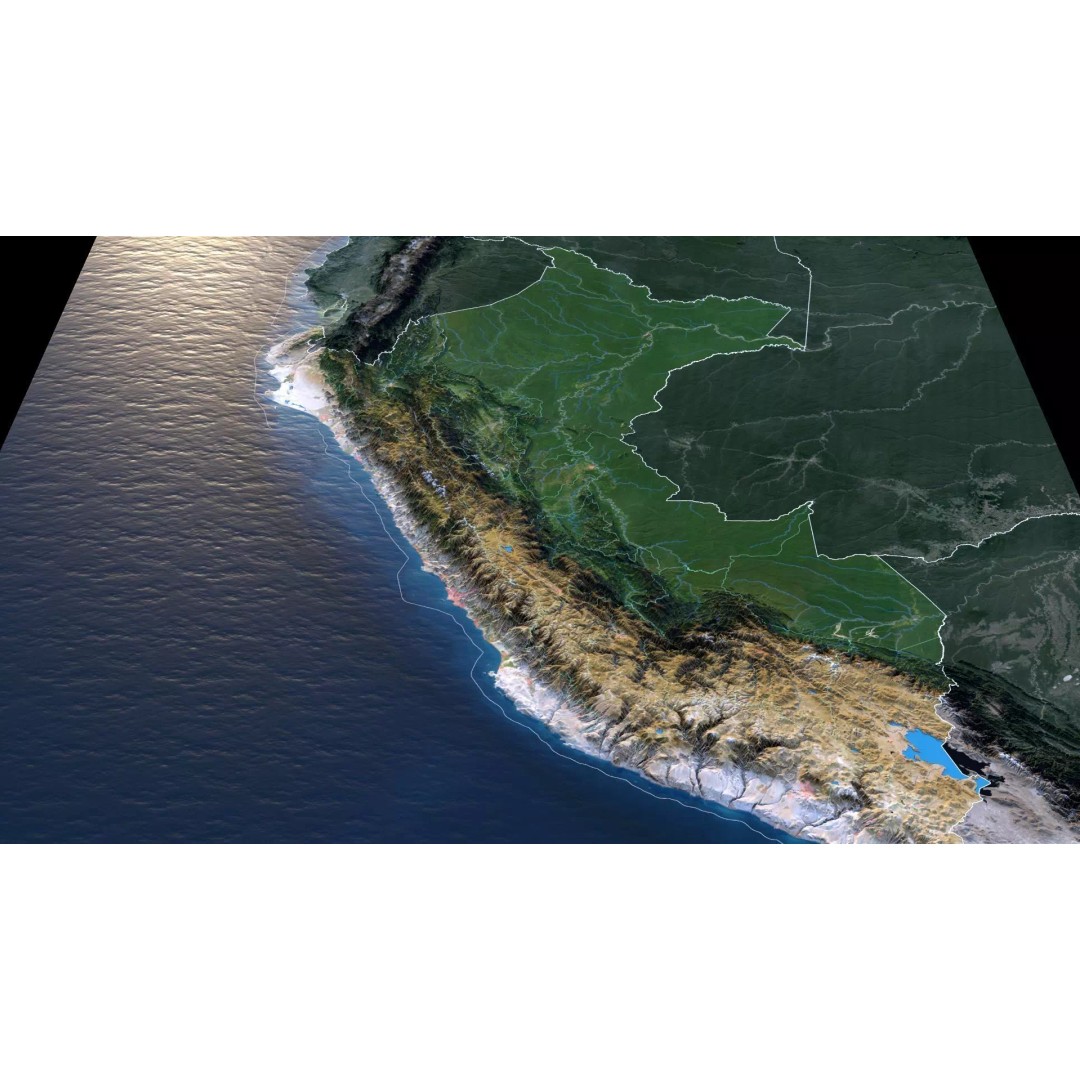 Peru Map 3D Model – Realistic Satellite Terrain with Elevation Data, FBX, OBJ - View 4