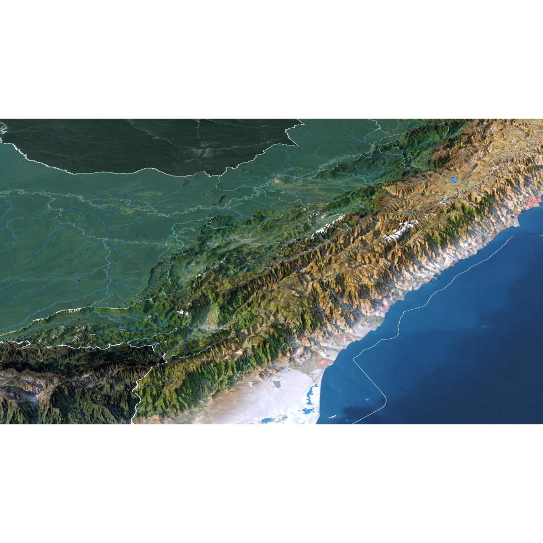 Peru Map 3D Model – Realistic Satellite Terrain with Elevation Data, FBX, OBJ - View 7