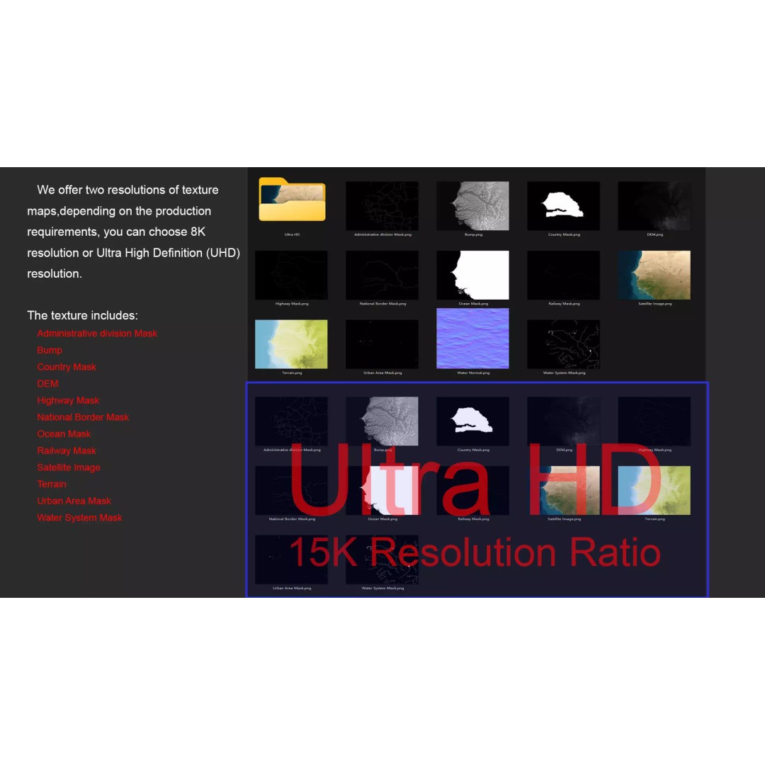 Senegal Map 3D Model – Realistic Satellite Terrain, FBX, OBJ