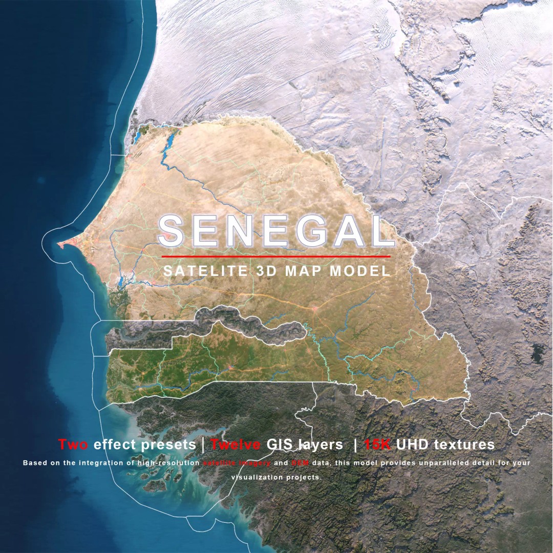 Senegal Map 3D Model – Realistic Satellite Terrain, FBX, OBJ - View 2