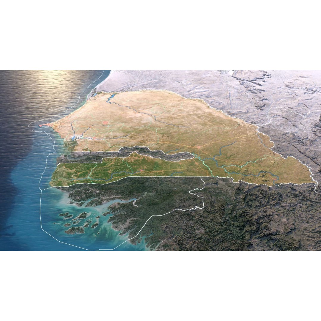 Senegal Map 3D Model – Realistic Satellite Terrain, FBX, OBJ - View 4