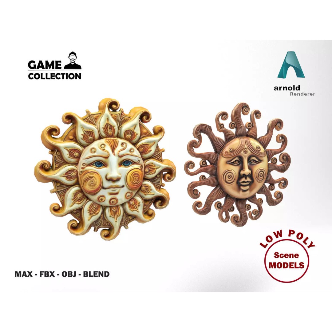 Decorative Suns 3D Model – Low Poly Art Asset, FBX, OBJ, Blender - View 2