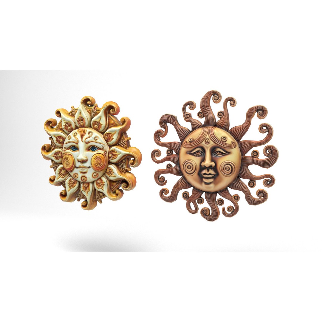 Decorative Suns 3D Model – Low Poly Art Asset, FBX, OBJ, Blender - View 3