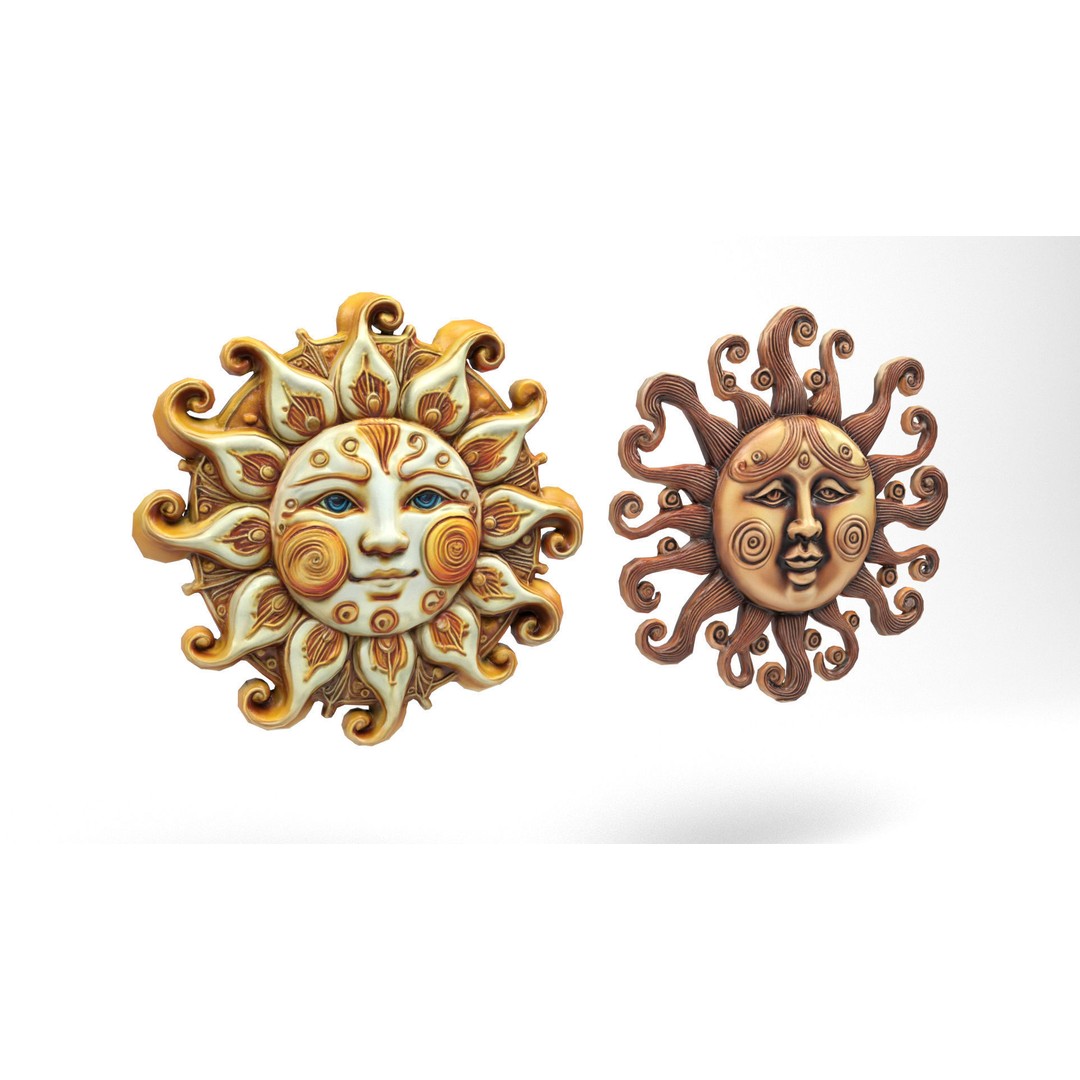 Decorative Suns 3D Model – Low Poly Art Asset, FBX, OBJ, Blender - View 4