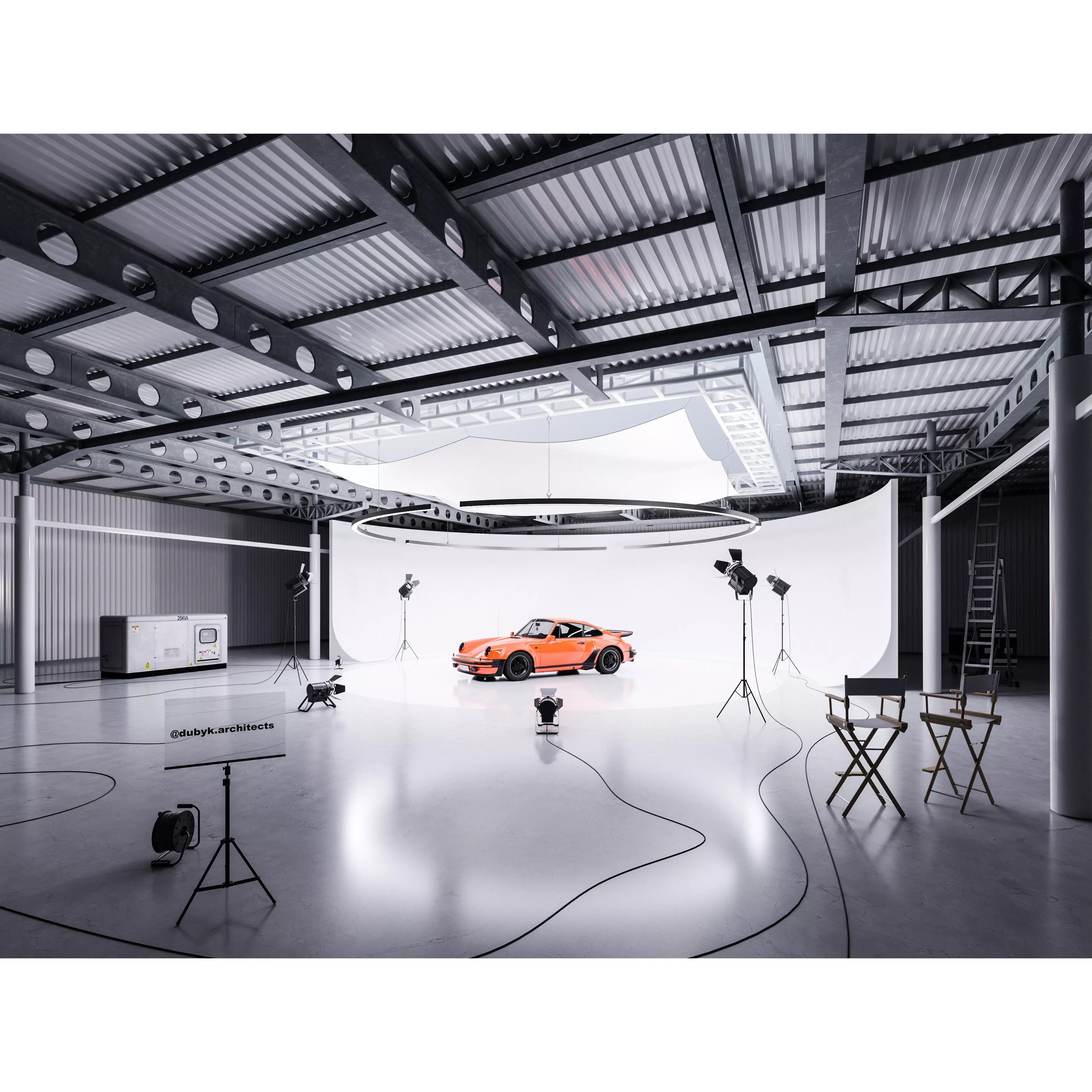 White Hangar Studio Scene - Low-Poly Game-Ready 3D Model - View 2