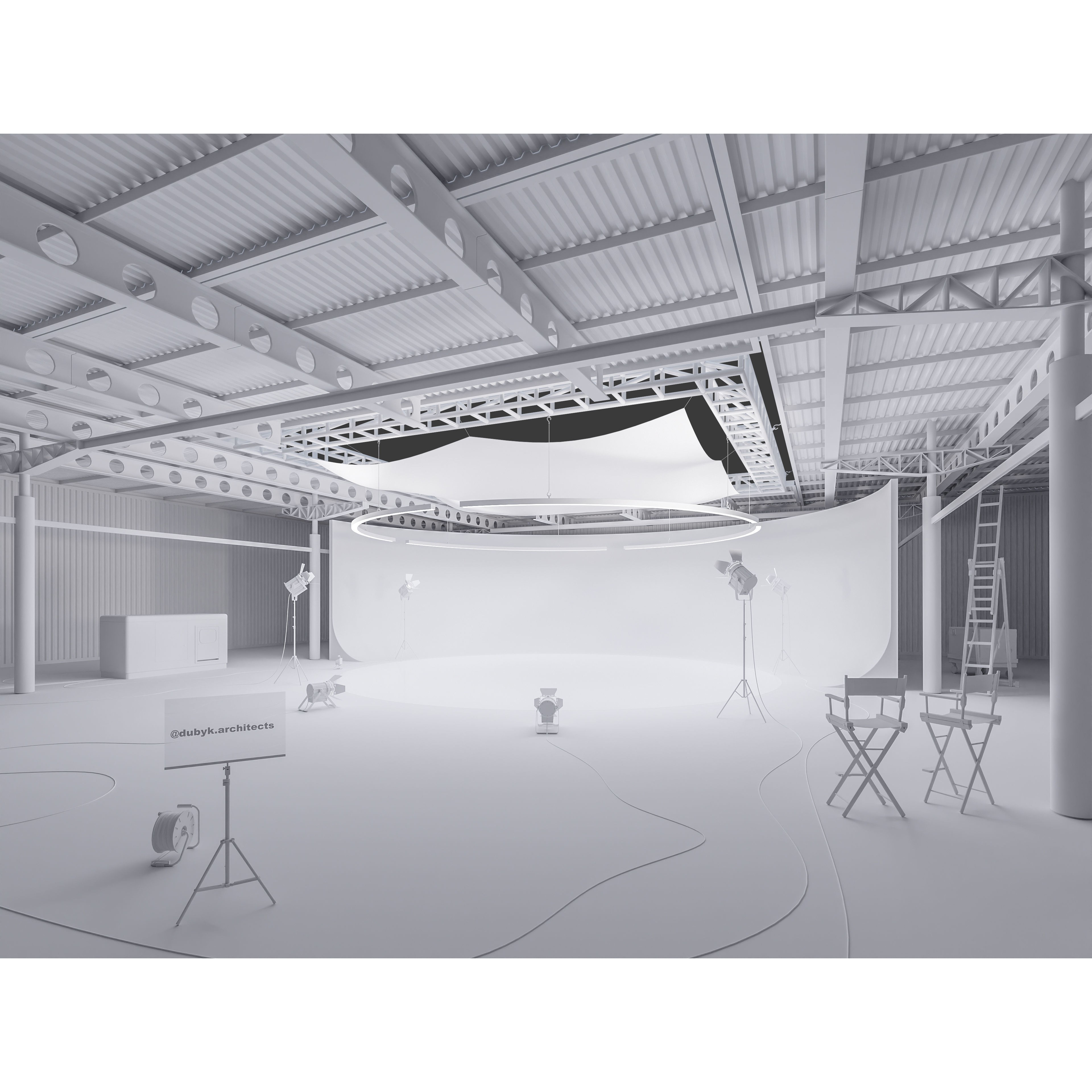 White Hangar Studio Scene - Low-Poly Game-Ready 3D Model - View 3