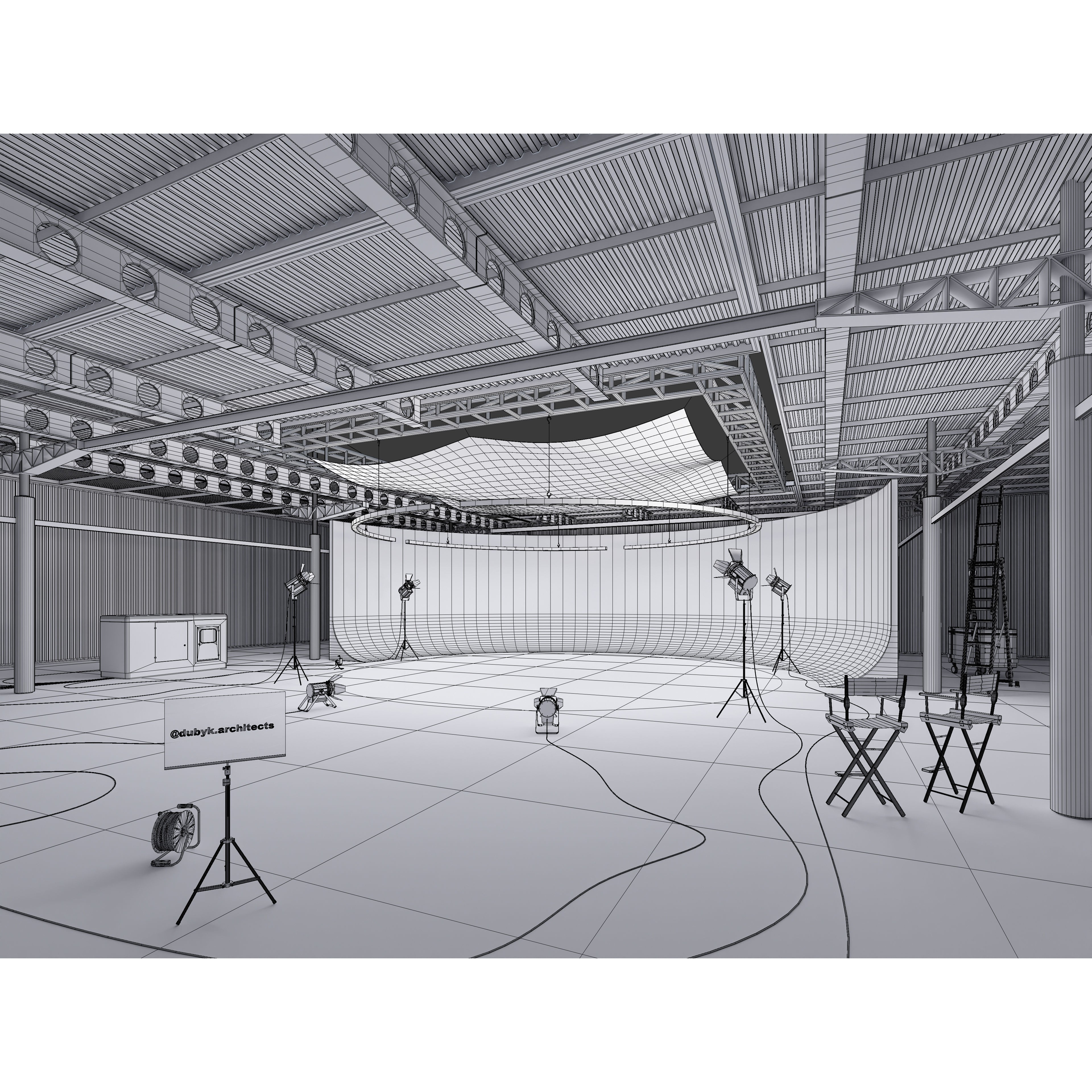 White Hangar Studio Scene - Low-Poly Game-Ready 3D Model - View 4