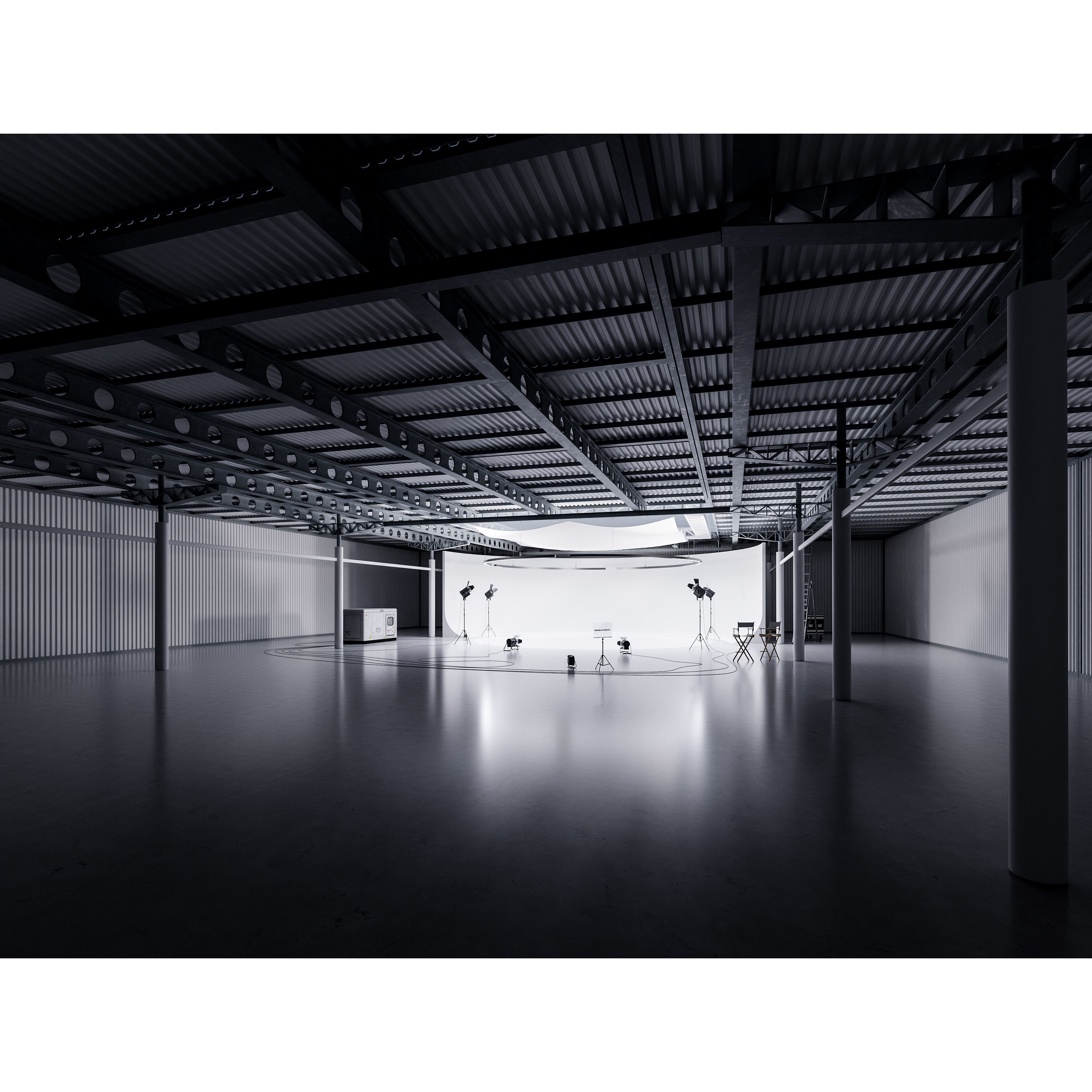 White Hangar Studio Scene - Low-Poly Game-Ready 3D Model - View 5