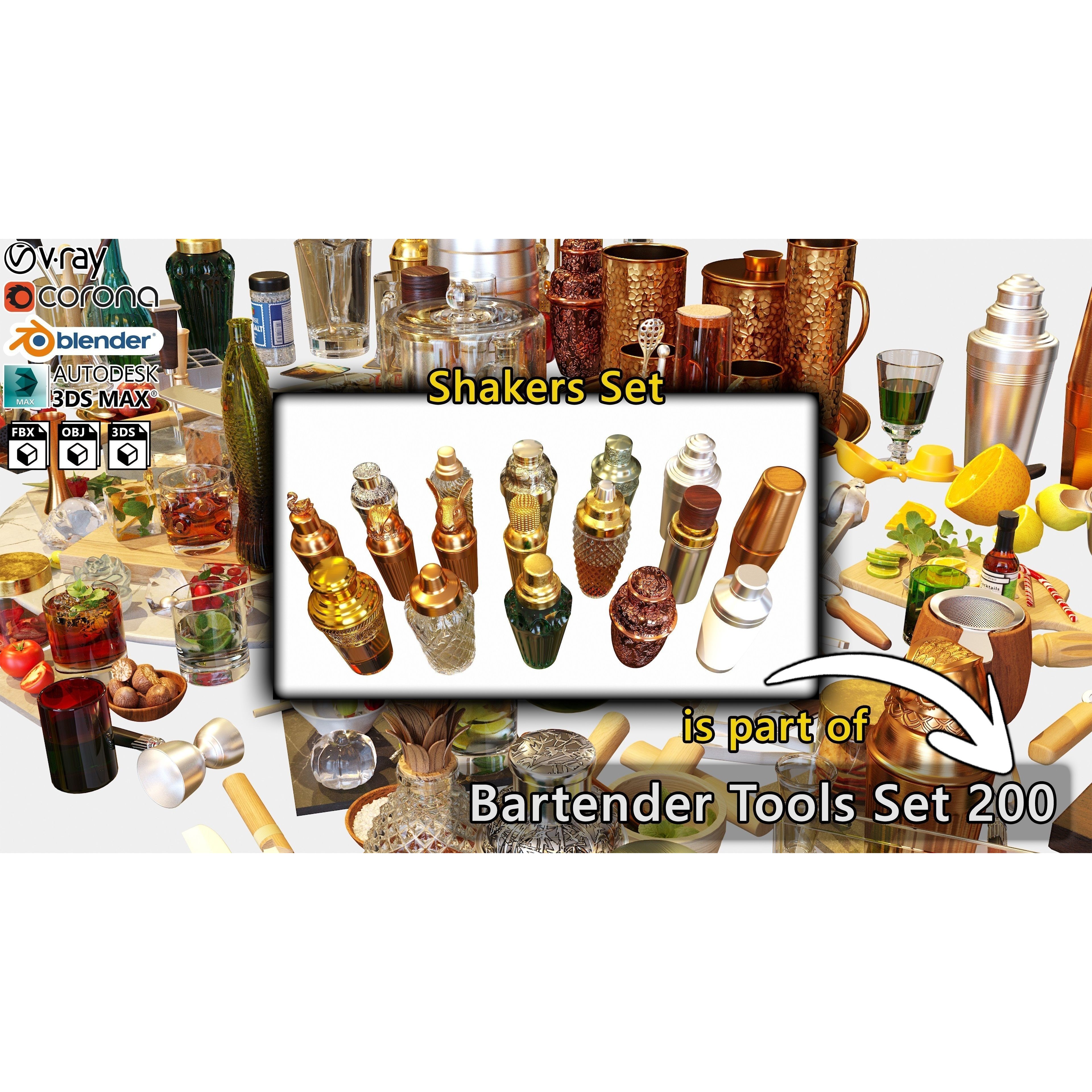 Bartender Tools Set - Game-Ready 3D Model - View 3