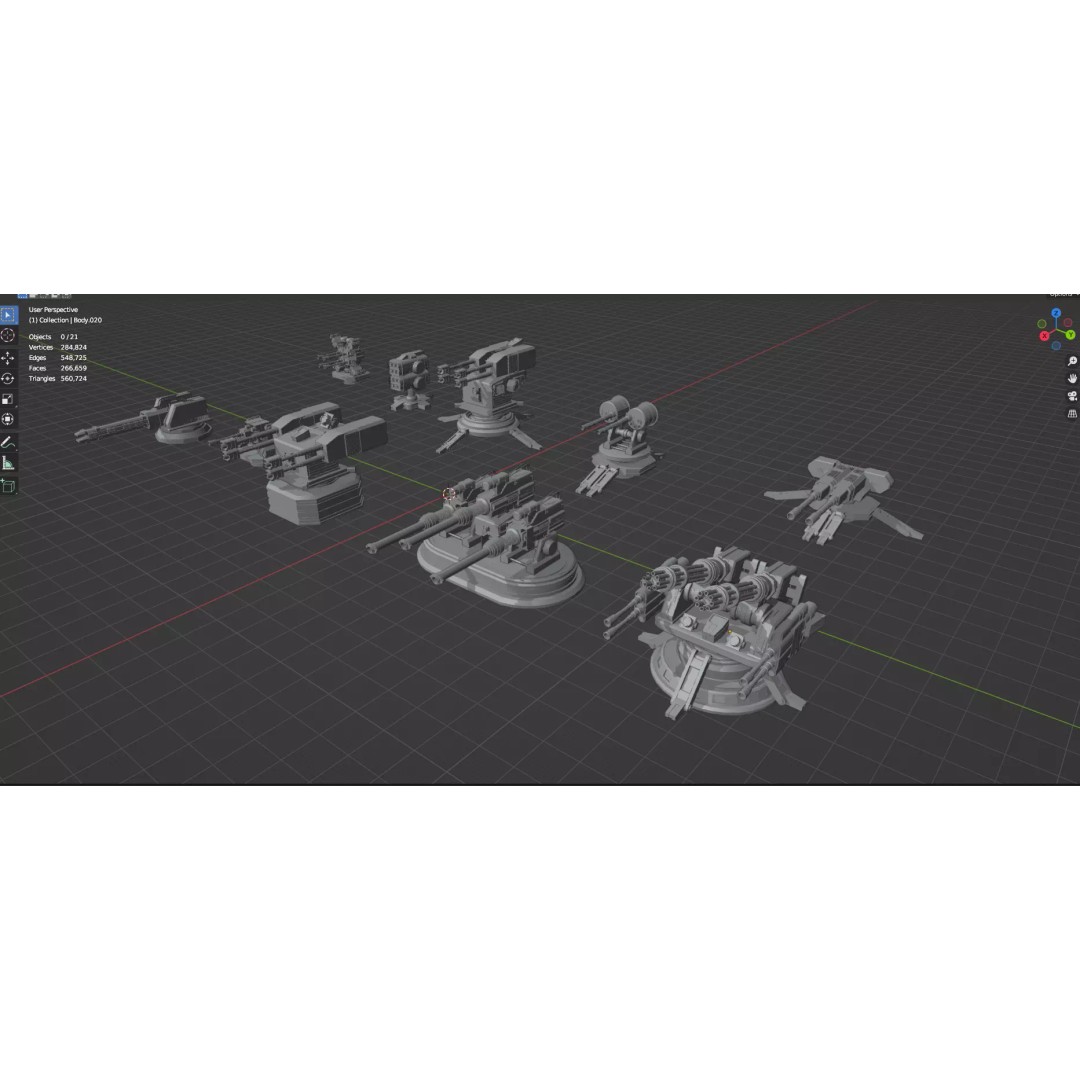 Turret and AA Gun 3D Model – Low Poly Defense Pack, FBX, OBJ - View 64