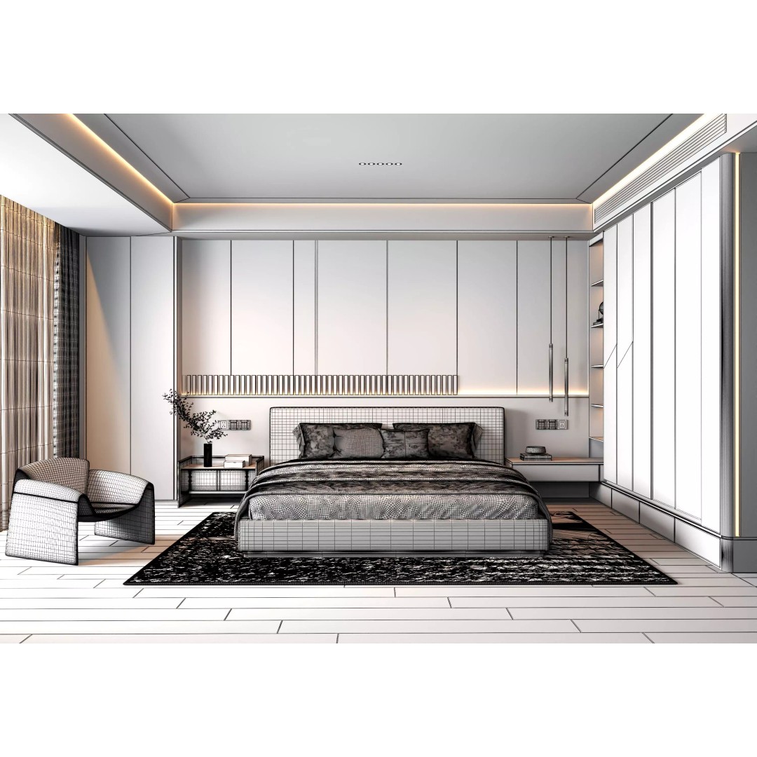 Bedroom Interior 3D Model – Modern Design, Game-Ready FBX & OBJ Formats - View 17