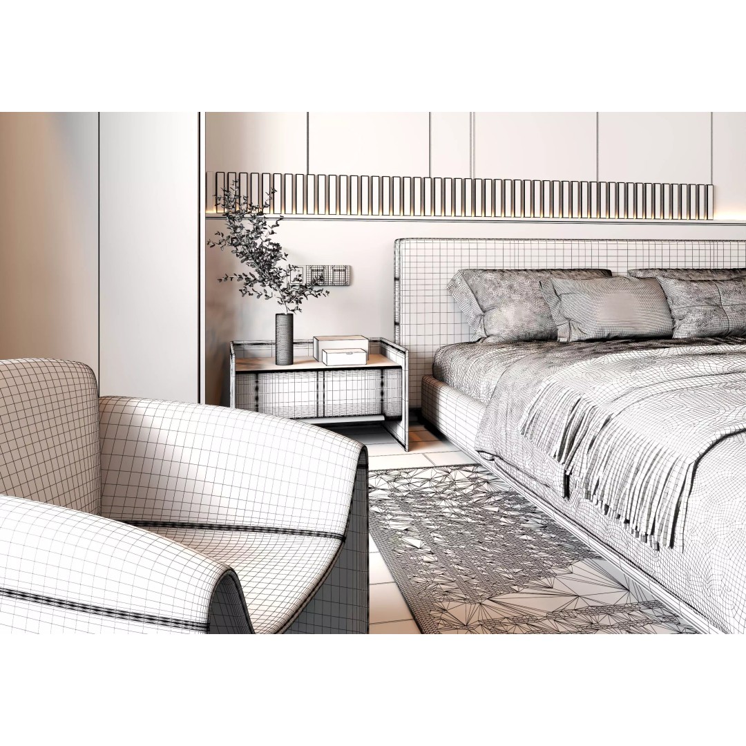 Bedroom Interior 3D Model – Modern Design, Game-Ready FBX & OBJ Formats - View 20